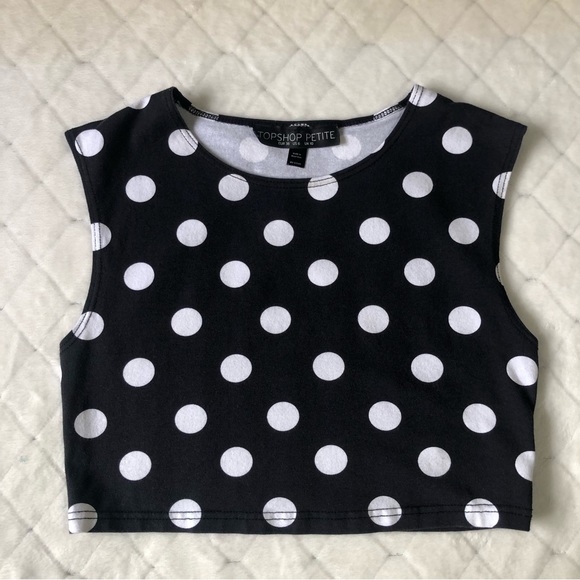 Topshop Tops - Topshop black and white polca dots crop top Size M